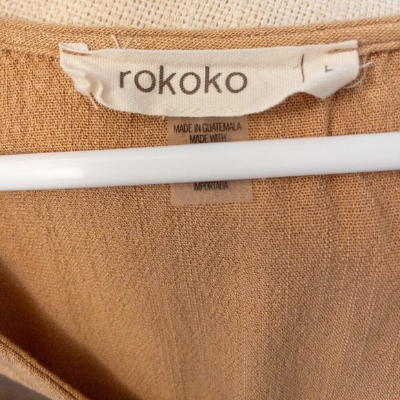 Rokoko Boho Peplum Button-Up Top – Warm Tan, Size L - Picture 4 of 5